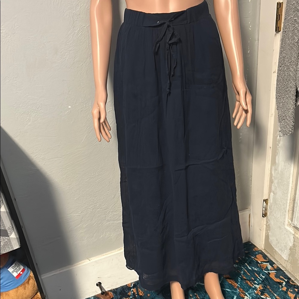 J. Crew Navy Tie Front Maxi Skirt Casual